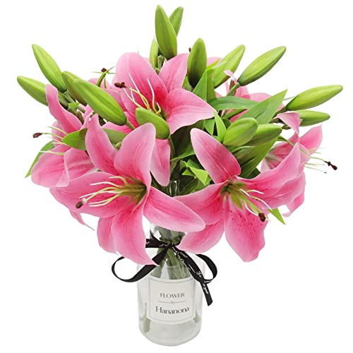 Künstliche Blumen 8 Stück künstliche Lilien mit 3 Knospen Blumenkunst Pflanzliche Blumen Latex Volle Blume real touch für Heimdekoration Hochzeit Party Büro Restaurant (Rosa) von HAOSHICS