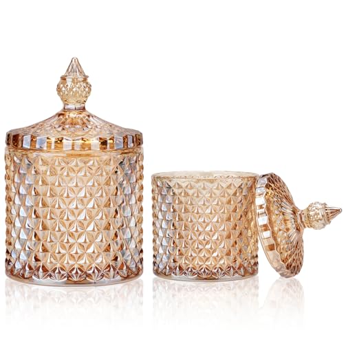2 Stück Kristall Diamant facettiert Glas mit Deckel, Glas Zuckerdose, dekorative Süßigkeiten Gläser Diamant Candy Dish, Kristall Keksdose Keks Barrel, Buffet Container Halter für Zuhause (Bernstein) von HAOTIAN-X