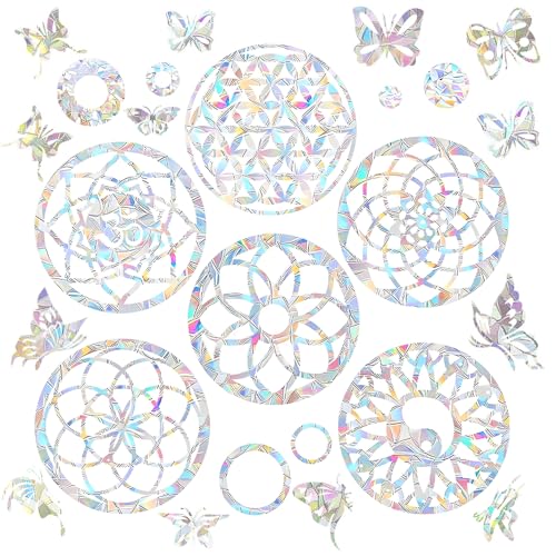 26 Stück Mandala-Fensteraufkleber, Anti-Kollisions-Fensteraufkleber, um Vögel vor Fensterkollisionen zu schützen, nicht klebende prismatische Vinyl-fensteraufkleber, Regenbogen-Aufkleber für Glasfenst 26 Stück Mandala-Fensteraufkleber, Anti-Kollisions-Fensteraufkleber, um Vögel vor Fensterkollisionen zu schützen, nicht klebende prismatische Vinyl-fensteraufkleber, Regenbogen-Aufkleber für Glasfenst von HAOTIAN-X