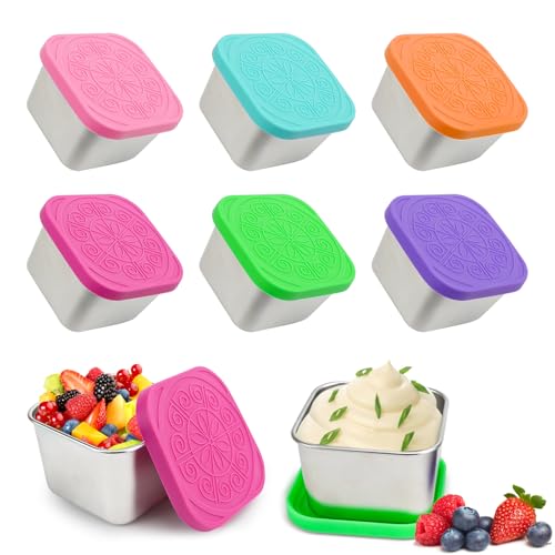 6 Stück Edelstahl kleine Lebensmittel-Container, 180ml stapelbar Snack Töpfe mit auslaufsicheren Silikon-Deckel, wiederverwendbare Lebensmittel Lagerung Container Snack-Boxen für Snack Salat Dressing 6 Stück Edelstahl kleine Lebensmittel-Container, 180ml stapelbar Snack Töpfe mit auslaufsicheren Silikon-Deckel, wiederverwendbare Lebensmittel Lagerung Container Snack-Boxen für Snack Salat Dressing von HAOTIAN-X