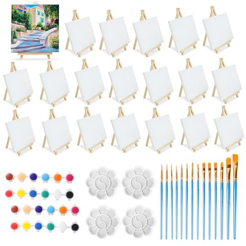 82 Stück Mini-Leinwand und Staffelei-Set, einstellbares Leinwand-Mal-Set, 20 Staffeleien mit 20 Leinwänden, 14 Pinseln, 4 Paletten und 24 Acrylfarben, Zeichenständer-Set für Zeichnung, Ölmalerei 82 Stück Mini-Leinwand und Staffelei-Set, einstellbares Leinwand-Mal-Set, 20 Staffeleien mit 20 Leinwänden, 14 Pinseln, 4 Paletten und 24 Acrylfarben, Zeichenständer-Set für Zeichnung, Ölmalerei von HAOTIAN-X