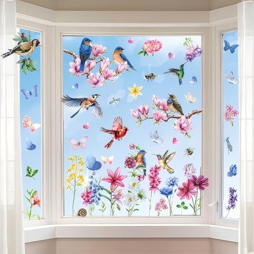 HAOTIAN-X 264 Stück Blumen-Vogel-Fensteraufkleber für Glas, 18 Blätter doppelseitige Fensterabdeckungen, bunte Fensterdekorationen Fensterabziehbilder Film für Haus Tür Wand DIY machen HAOTIAN-X 264 Stück Blumen-Vogel-Fensteraufkleber für Glas, 18 Blätter doppelseitige Fensterabdeckungen, bunte Fensterdekorationen Fensterabziehbilder Film für Haus Tür Wand DIY machen von HAOTIAN-X