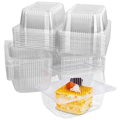 HAOTIAN-X 60Pcs Kuchen Scheibe Boxen, 14 x 10,5cm klar Kunststoff Clamshell Lebensmittel quadratische Boxen mit Deckel, wiederverwendbare einzelne Scharnier Dessert Käsekuchen Behälter für Kuchen von HAOTIAN-X