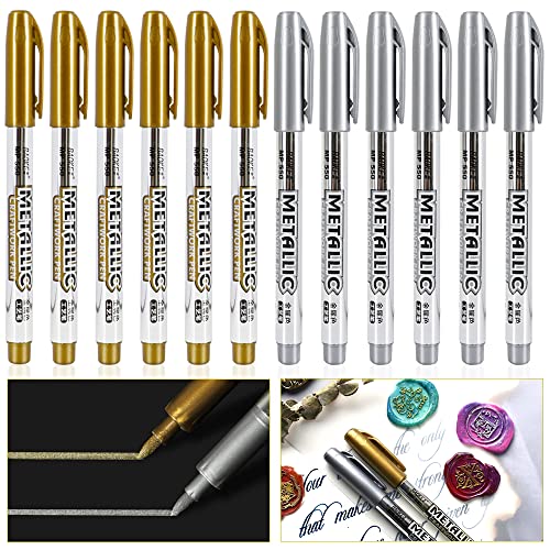 Metallic-Markerstifte, Metallic-Permanent-Farbstifte, Kunststoff-Kunsthandwerk-Marker-Set für Kartenherstellung, DIY-Fotoalbum, Scrapbooking, Handwerk, Signatur, Schriftzug (Gold Silver 12Pcs) von HAOTIAN-X