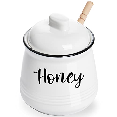 HAOTOP Farmhouse Porzellan-Honigglas mit Deckel, 340 ml, leicht zu reinigen (weiß) von HAOTOP