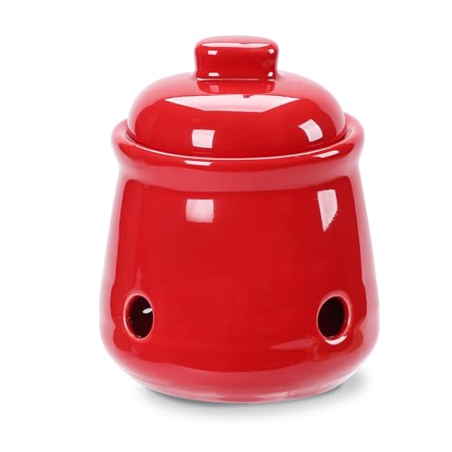 HAOTOP Keramik-Knoblauchbehälter mit Deckel, Mini-Knoblauchschoner-Behälter für Arbeitsplatte, Küchendekoration (rot) von HAOTOP