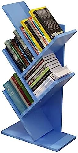 Holz-Desktop-Regal, kleine Bücherregale, Baum-Bücherregal mit 5 Regalen, Mini-Bücherregal für Bücher, Zeitschriften, CDs und Fotoalben im Wohnzimmer, Zuhause, Büro, Blau von HAOXINGXIN