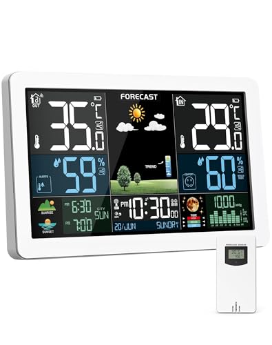 Wetterstation Funk mit Außensensor, Farbdisplay, Wettervorhersage, Temperatur, Luftfeuchtigkeit, Wecker mit Schlummerfunktion, Luftdruck,60m Übertragungsentfernung, für Innen und Außen Wetterstation Funk mit Außensensor, Farbdisplay, Wettervorhersage, Temperatur, Luftfeuchtigkeit, Wecker mit Schlummerfunktion, Luftdruck,60m Übertragungsentfernung, für Innen und Außen von HAOYAO