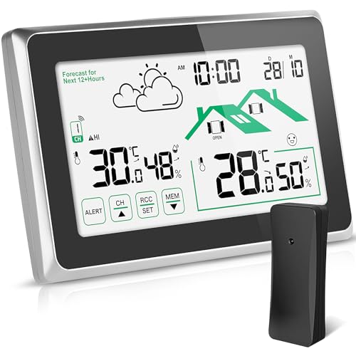Wetterstation Funk mit Außensensor, Wettervorhersage/Thermometer/Funkwetterstation/Digitaluhr/LCD Touchscreen/DCF Funkuhr für Temperatur und Feuchtigkeitsüberwachung Innen/Außen Wetterstation Funk mit Außensensor, Wettervorhersage/Thermometer/Funkwetterstation/Digitaluhr/LCD Touchscreen/DCF Funkuhr für Temperatur und Feuchtigkeitsüberwachung Innen/Außen von HAOYAO