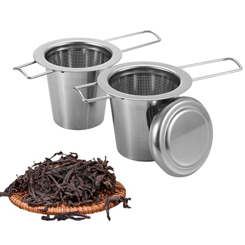 2 Stück Teesieb für Losen Tee, Teesieb für Tasse, Teefilter Edelstahl mit Klappgriff und Deckel, Wiederverwendbar, Teesieb passend für die Meisten Teetassen und Teeschalen von HAOYULUO