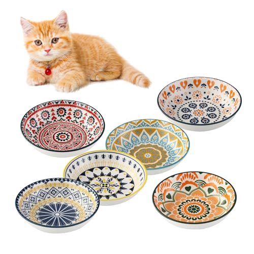 6 Stück Katzennapf，Katzennapf Keramik，14 x 3.5 cm Futternapf Katze，Katzen Futternapf Bunte，Katzen Napf，Katzen Napfset，KatzennäPfe für Kätzchenfütterung und Wasser von HAOYULUO
