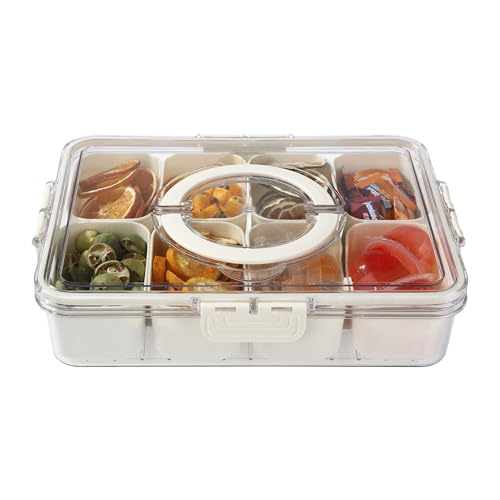 Snackbox Mit FäChern,Snackschale Mit Deckel Herausnehmbare 8 Fächer Snackteller Mit Deckel,Geeignet zur Aufbewahrung von Süßigkeiten, Gemüse, Keksen, Obst, Geeignet für Picknicks und Familientreffen von HAOYULUO