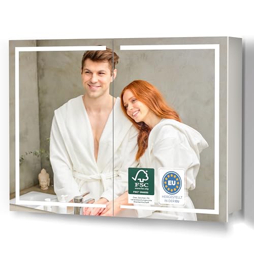 HAPA Design Premium Spiegelschrank-Bad-mit-Beleuchtung-80-cm-breit. Einfache Montage, in der EU gefertigt, gleichmäßige helle LED-Beleuchtung, Scharniere schwarz, Steckdose, Unterputz Montage möglich. HAPA Design Premium Spiegelschrank-Bad-mit-Beleuchtung-80-cm-breit. Einfache Montage, in der EU gefertigt, gleichmäßige helle LED-Beleuchtung, Scharniere schwarz, Steckdose, Unterputz Montage möglich. von HAPA Design