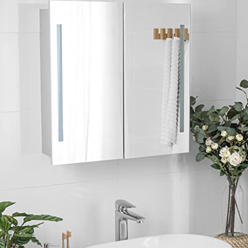 HAPA Design Premium Badezimmer-Spiegelschrank-60cm-flach - Einfache Montage, mit-LED-Licht-13W-seitlich, 2-Türen-mit-3D-Effekt-doppelt-verspiegelt, robuster Alu Korpus. (60x60x10cm) von HAPA Design