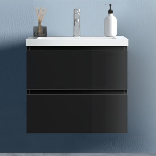HAPAOSO 60 cm Badezimmermöbel Set Unterschrank Soft Close 2 Schubladen Schwarz Hochglanz Selbstmontierter Unterschrank Mineralguss waschtisch HAPAOSO 60 cm Badezimmermöbel Set Unterschrank Soft Close 2 Schubladen Schwarz Hochglanz Selbstmontierter Unterschrank Mineralguss waschtisch von HAPAOSO