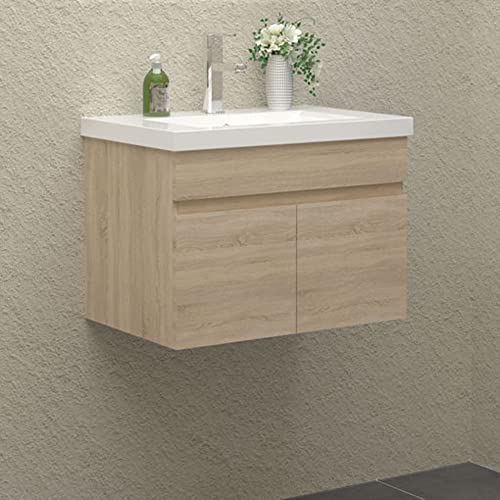 HAPAOSO Bad Unterschrank Waschbecken Eiche Matt 60cm Breit Waschbecken Unterschrank mit 2 Soft-Close Türe Hängend HAPAOSO Bad Unterschrank Waschbecken Eiche Matt 60cm Breit Waschbecken Unterschrank mit 2 Soft-Close Türe Hängend von HAPAOSO