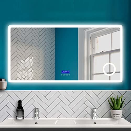 HAPAOSO Badspiegel mit Beleuchtung 160x80cm, Badezimmer LED Spiegel mit Uhr + Bluetooth + Kaltweiß und Warmweiß Beleuchtung + 3X Vergrößerung + Beschlagfrei + Wandspiegel mit Touchschalter Horizontal HAPAOSO Badspiegel mit Beleuchtung 160x80cm, Badezimmer LED Spiegel mit Uhr + Bluetooth + Kaltweiß und Warmweiß Beleuchtung + 3X Vergrößerung + Beschlagfrei + Wandspiegel mit Touchschalter Horizontal von HAPAOSO