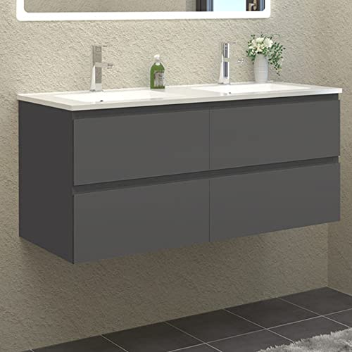 HAPAOSO Doppelwaschtisch mit Unterschrank Badezimmer 120 cm Breit Badmöbel Set mit Waschbecken und 4 Soft-Close Schubladen Waschtisch Unterschrank Grau für Badezimmer Hängend HAPAOSO Doppelwaschtisch mit Unterschrank Badezimmer 120 cm Breit Badmöbel Set mit Waschbecken und 4 Soft-Close Schubladen Waschtisch Unterschrank Grau für Badezimmer Hängend von HAPAOSO