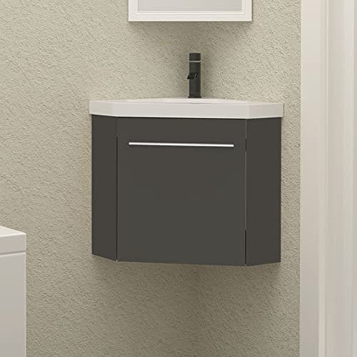 HAPAOSO Eckwaschbecken mit Unterschrank Gäste Wc Klein 40 cm Eckschrank Grau 1 Soft-Close Türen Hängend Möbel Set HAPAOSO Eckwaschbecken mit Unterschrank Gäste Wc Klein 40 cm Eckschrank Grau 1 Soft-Close Türen Hängend Möbel Set von HAPAOSO