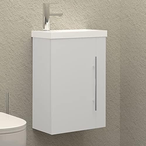 HAPAOSO Gäste WC Waschbecken mit Unterschrank 45 cm Breit 1 Soft-Close Türen Waschbeckenunterschrank Klein Weiss 2 Regale Genügend Stauraum Hängend von HAPAOSO