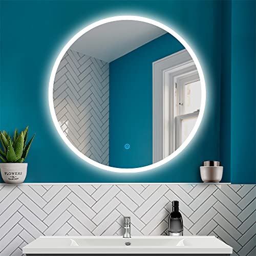 HAPAOSO LED Badspiegel mit Beleuchtung Badezimmer Rund Spiegel Wandspiegel mit Touchschalter 60X60cm CE IP44 von HAPAOSO