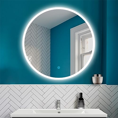 HAPAOSO LED Badspiegel mit Beleuchtung Badezimmer Rund Spiegel Wandspiegel mit Touchschalter 70X70cm Beschlagfrei CE IP44 von HAPAOSO