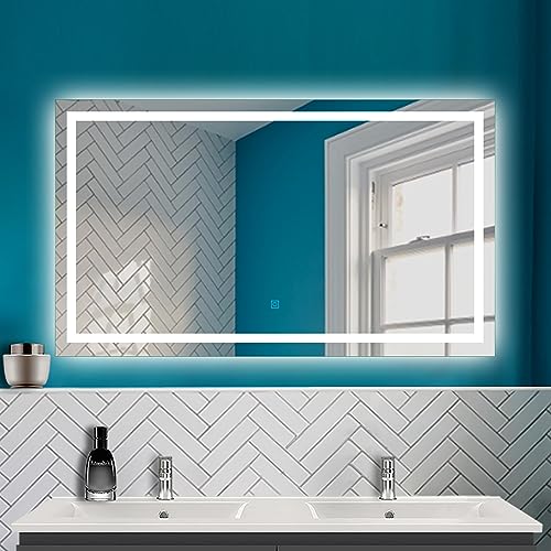 HAPAOSO LED Badspiegel mit Beleuchtung Badezimmer Spiegel mit 3 Lichtfarbe + dimmbar + Beschlagfrei + Speicherfunktion Wandspiegel mit Touchschalter Horizontal und Vertikal von HAPAOSO