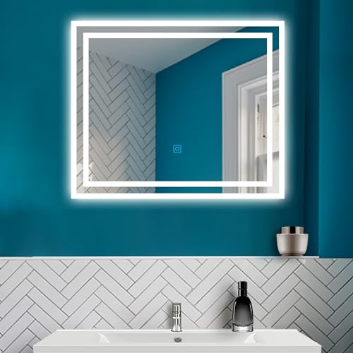 HAPAOSO LED Badspiegel mit Beschlagfrei Badzimmerspiegel mit Touchschalter LED Spiegel Wandspiegel mit Kaltes Licht CRI 90+ von HAPAOSO
