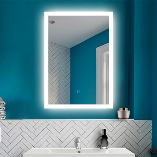 HAPAOSO LED Badzimmerspiegel mit Beschlagfrei Badspiegel Kaltweiß Neutralweiß Warmweiß Dimmbar Speicherfunktion Wandspiegel Wand/Touchschalter Vertikal oder Horizontal Installation von HAPAOSO