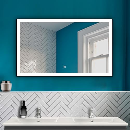 HAPAOSO LED Spiegel Schwarzer Rahmen Badspiegel 100X60cm mit Warm/Neutral/Kaltweiß Dimmbar Memory Touch/Wandschalter Beschlagfrei Wandspiegel 1 Hour automatische Abschaltung von HAPAOSO