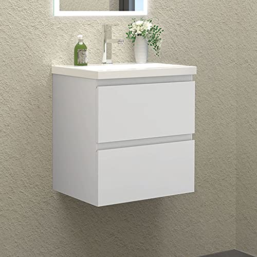 HAPAOSO Waschbecken mit Unterschrank Badezimmer 50 cm Breit Badmöbel Set mit Waschbecken und 2 Soft-Close Schubladen Waschtisch Unterschrank Weiss für Badezimmer Hängend von HAPAOSO