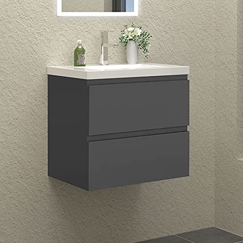 HAPAOSO Waschtisch mit Unterschrank 50 cm Breit Grau Badmöbel Set Hängend 2 Soft-Close Schubladen MDF-Platte von HAPAOSO