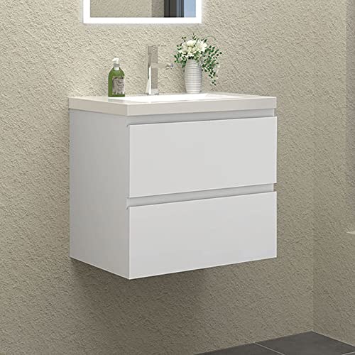 HAPAOSO Waschtisch mit Unterschrank 50 cm Breit Weiss Badmöbel Set Hängend 2 Soft-Close Schubladen MDF-Platte von HAPAOSO