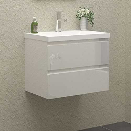 HAPAOSO Waschtisch mit Unterschrank 50 cm Breit Weiß Hochglanz Badmöbel Set Hängend 2 Soft-Close Schubladen MDF-Platte HAPAOSO Waschtisch mit Unterschrank 50 cm Breit Weiß Hochglanz Badmöbel Set Hängend 2 Soft-Close Schubladen MDF-Platte von HAPAOSO