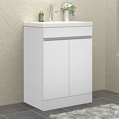 HAPAOSO Waschtisch mit Unterschrank 60 cm Breit Stehend Weiss Badmöbel Set 2 Soft-Close Türe MDF-Platte von HAPAOSO