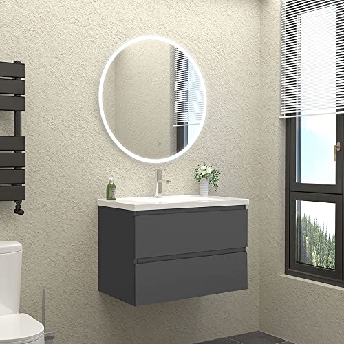 HAPAOSO Waschtisch mit Unterschrank 80 cm Breit Grau Badmöbel Set Hängend 2 Soft-Close Schubladen MDF-Platte von HAPAOSO