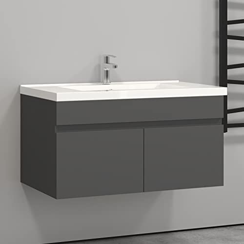 HAPAOSO Waschtisch mit Unterschrank 80 cm Breit Grau Badmöbel Set Hängend 2 Soft-Close Türe MDF-Platte HAPAOSO Waschtisch mit Unterschrank 80 cm Breit Grau Badmöbel Set Hängend 2 Soft-Close Türe MDF-Platte von HAPAOSO