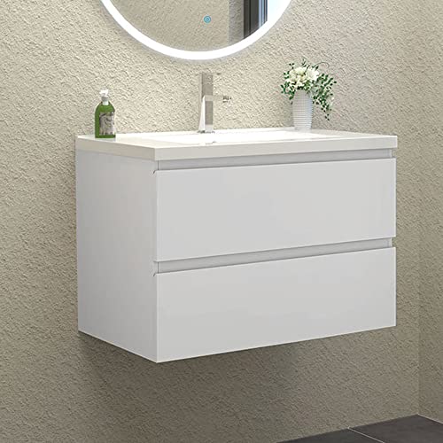 HAPAOSO Waschtisch mit Unterschrank 80 cm Breit Weiss Badmöbel Set Hängend 2 Soft-Close Schubladen MDF-Platte von HAPAOSO