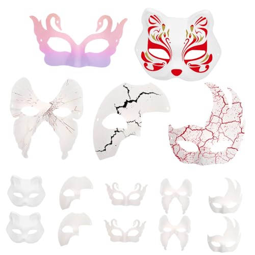 HAPINARY 15stücke DIY-Masken Aus Papierzellstoff Bemalbare Weiße Masken Für Maskenbälle Partyzubehör Für Karneval Halloween Und Cosplay von HAPINARY