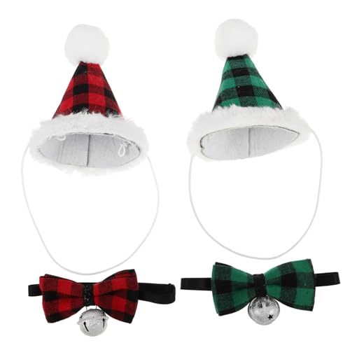 HAPINARY 2 Sätze Hunde und Weihnachtsmütze mit Verstellbarem Karomuster- Festliche Haustier-partyaccessoires für Kleine Hunde und für Weihnachtsdekoration und Fotosessions von HAPINARY