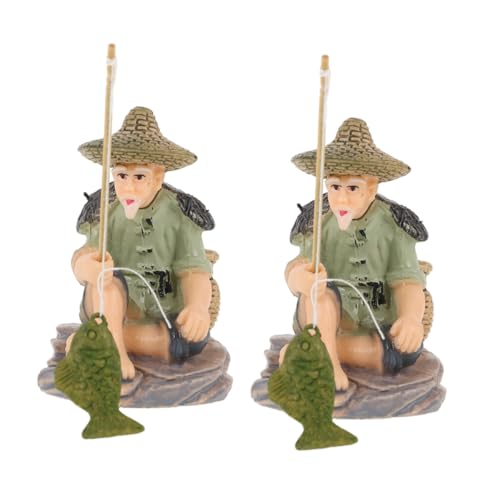 HAPINARY 2 Stück Miniatur Fischerfigur Alte Mann Skulptur Robust Fischteich Dekoration Aquarium Bonsai Wasserlandschaft Desktop Ornament Langlebig Kompakt von HAPINARY