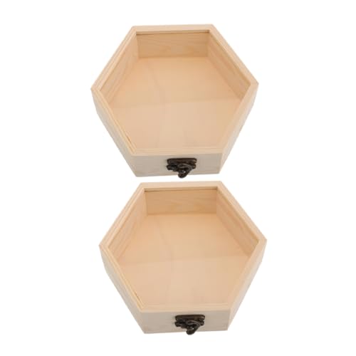 HAPINARY 2 Stück Retro Holzbox mit Sechseckigem Glasdeckel Multifunktionale Aufbewahrungsschachtel für Schmuck und Getrocknete Blumen Kleine Holzkiste als Geschenkbox und Dekoration von HAPINARY