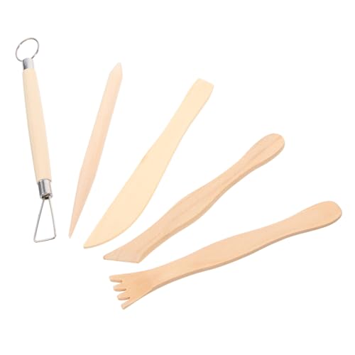 HAPINARY 5 Stück Teiliges Holz Clay Sculpting Tool Ergonomisch Geformt Langlebig Vielseitig für Polymer Clay Töpferarbeiten Schneiden Gravieren Glätten von HAPINARY