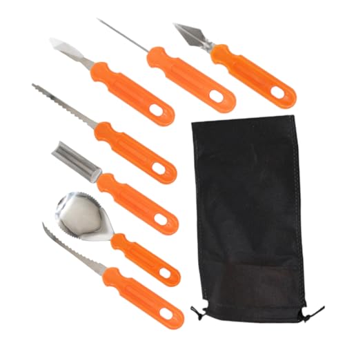 HAPINARY 7stücke Teiliges Kürbisschnitzset Aus Edelstahl Kürbisätzwerkzeug Halloween-Werkzeug Obst Und Gemüseschnitzer Schnitzwerkzeug-Set Mit Aufbewahrungstasche von HAPINARY