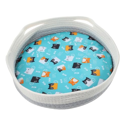 HAPINARY Gewebtes Katzenbett mit Katzenohren Kleines Rundes Wurfnest mit Beidseitigem Kissen Handgefertigtes Baumwollseil Haustierbett für Kleine Katzen und Welpen Atmungsaktiv Waschbar HAPINARY Gewebtes Katzenbett mit Katzenohren Kleines Rundes Wurfnest mit Beidseitigem Kissen Handgefertigtes Baumwollseil Haustierbett für Kleine Katzen und Welpen Atmungsaktiv Waschbar von HAPINARY