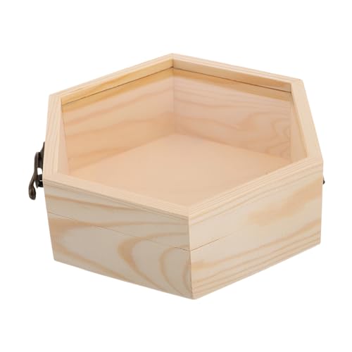 HAPINARY Hexagon Holzbox mit Glasdeckel Dekorative Aufbewahrungsbox aus Kiefernholz für Schmuck und Trockenblumen Vielseitige Stilvolle Sechseckige Holz kästchen Geschenkidee für Zuhause von HAPINARY