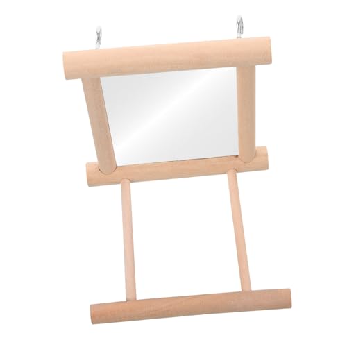 HAPINARY Holz Vogelkäfig Sitzstange mit Spiegel Papageien Kletterspielzeug Stabile Beißfeste Vogel Standsitzstange für Papageien Wellensittiche und Nymphensittiche Einfache von HAPINARY