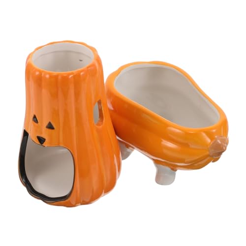 HAPINARY Keramik Kürbis Wasserspender Halter mit Futternapf Rutschfester Stand Multifunktional als Versteck für Hamster Meerschweinchen Mäuse und Kleine Haustiere Dekoratives von HAPINARY