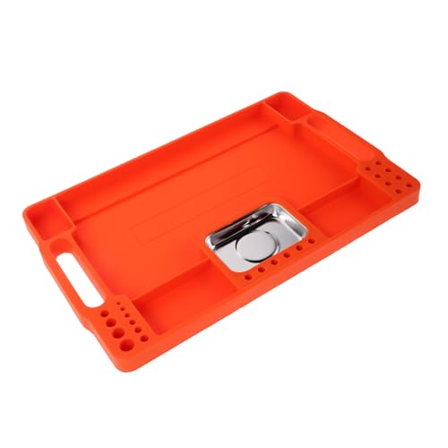 HAPINARY Silicone Werkzeugablage Orange Rutschfeste Hitzebeständige Mechaniker-organizer mit Edelstahlboden Vielseitiges Tablett zur Aufbewahrung und Sortierung Kleiner Autoteile Leicht zu von HAPINARY