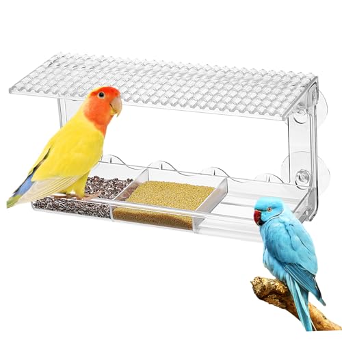 HAPINARY Transparenter Fenster Vogelhäuschen mit Stabilem Saugnapf Wetterfestes Futterhaus mit Dach für Wildvögel Einfach Montierbare Futterstation für Außenbereich und Balkon Klare Sicht von HAPINARY